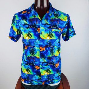 Ridhi Blue Hawaiian Tropical Theme Shirt M